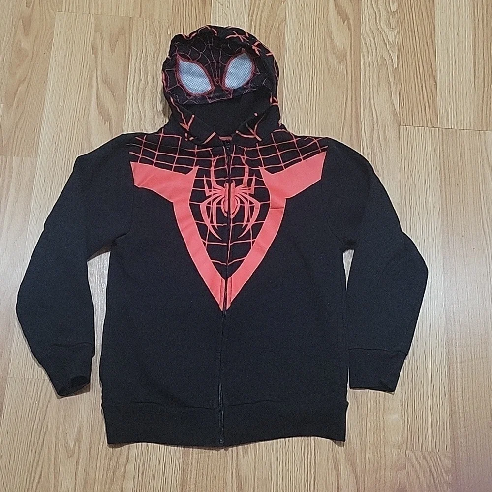 Marvel Spiderman mask black hoodie sweatshirt boys size medium
